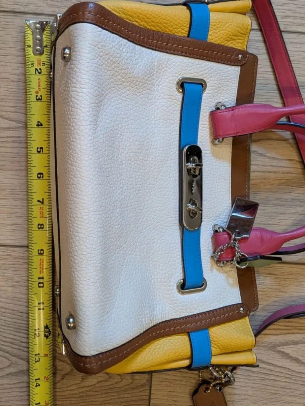 Coach Multicolor Leather Swagger Satchel — White, Yellow, Pink & Blue Trim